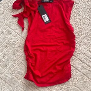 Lioness Red Sleeveless Bodysuit with Ruched Tie Front